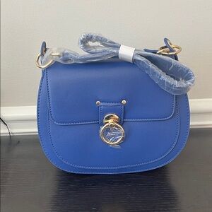 Badgley Mischka Royal Blue Crossbody Saddle Bag with Gold Hardware
